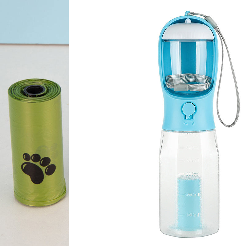 Portable 3-in-1 Pet Water bottle, Food Container & Garbage Roll