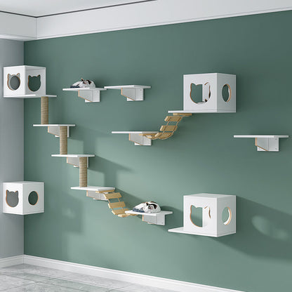 Solid Wood Wall-Mounted Cat Shelves