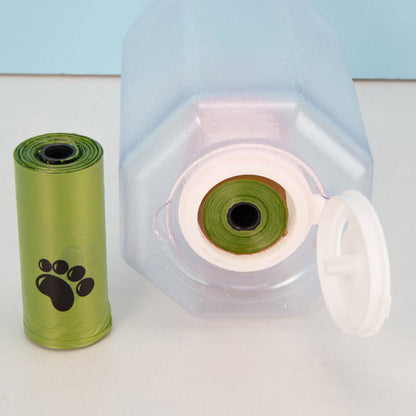 Portable 3-in-1 Pet Water bottle, Food Container & Garbage Roll