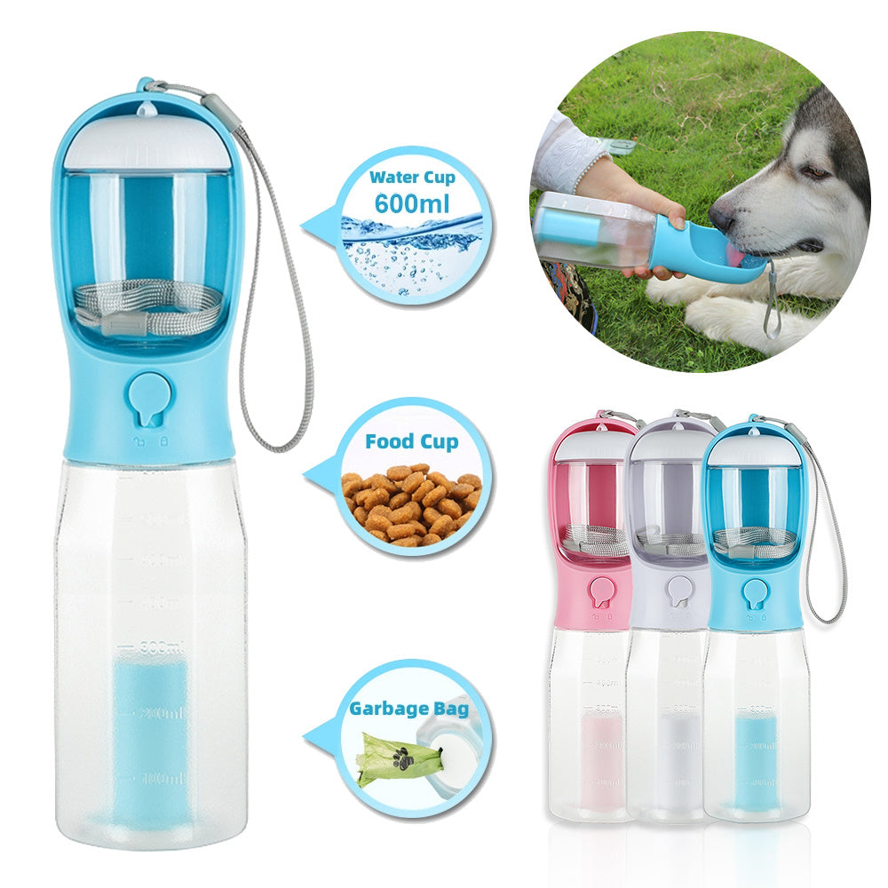 Portable 3-in-1 Pet Water bottle, Food Container & Garbage Roll