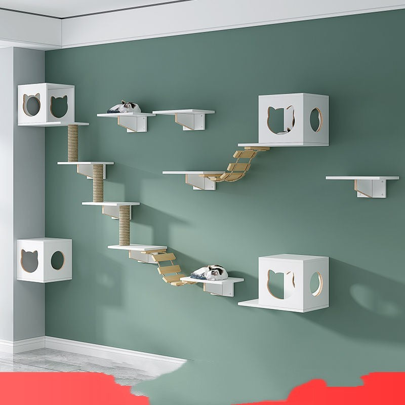 Solid Wood Wall-Mounted Cat Shelves