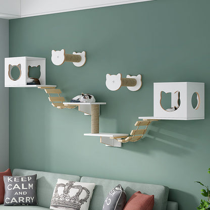 Solid Wood Wall-Mounted Cat Shelves