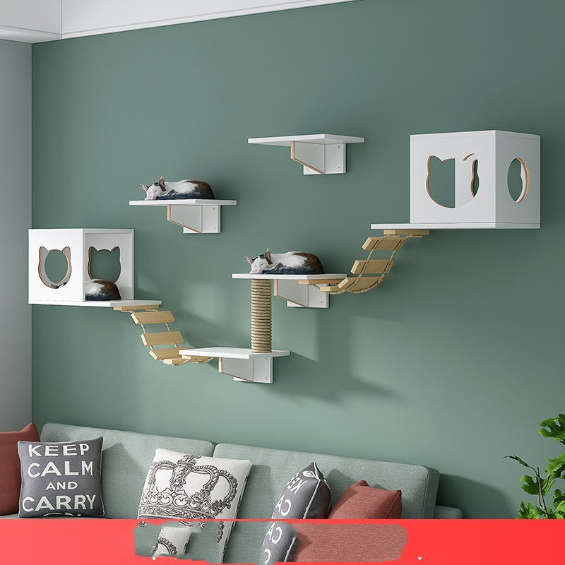 Solid Wood Wall-Mounted Cat Shelves