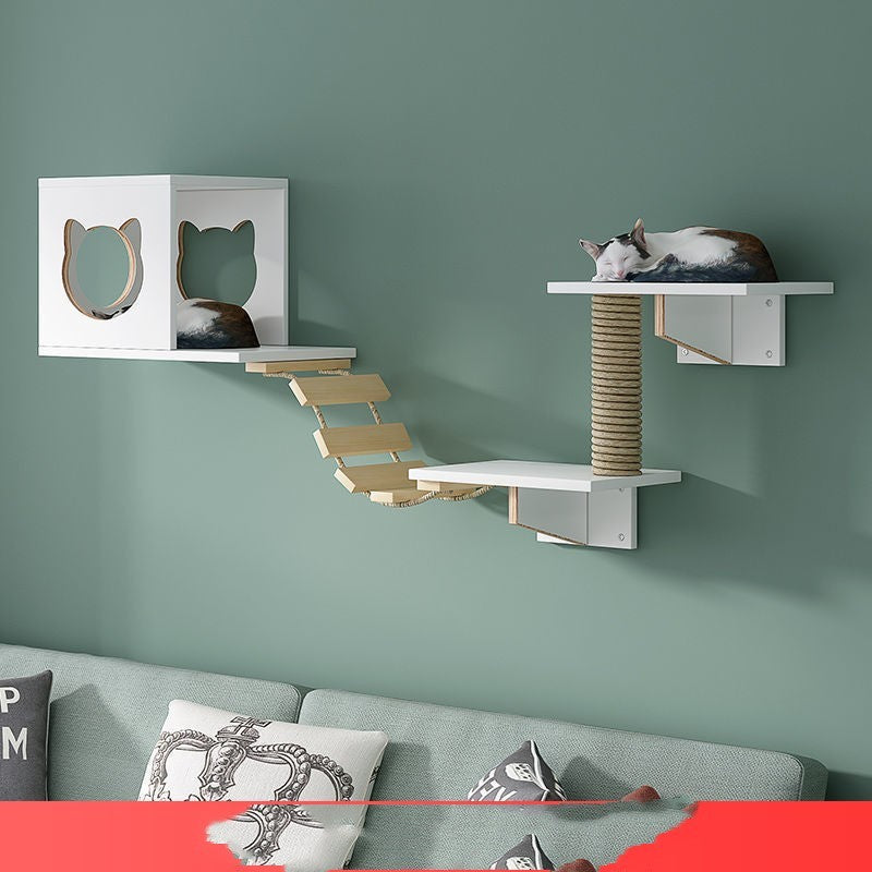 Solid Wood Wall-Mounted Cat Shelves