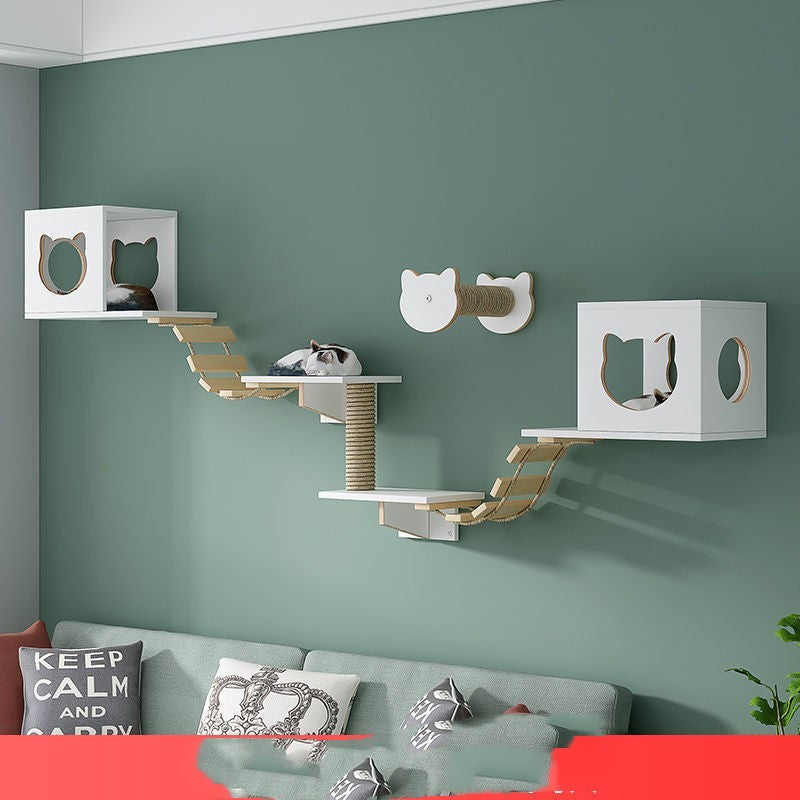 Solid Wood Wall-Mounted Cat Shelves